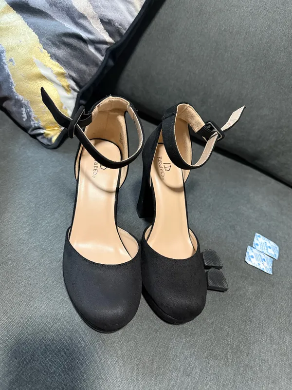 Women’s Black Satin Ankle Strap Heels with Round Toe - Image 11
