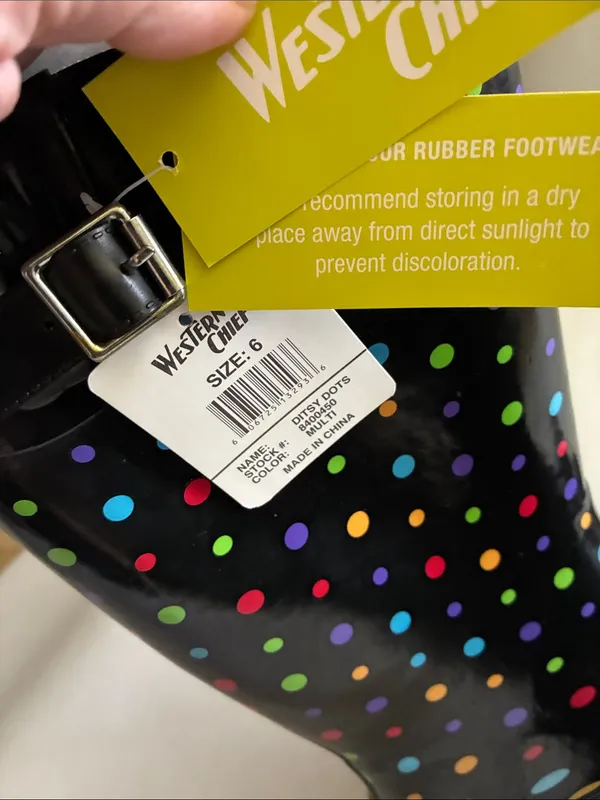 Western Chief Black Rain Boots with Multicolor Polka Dots - Image 3
