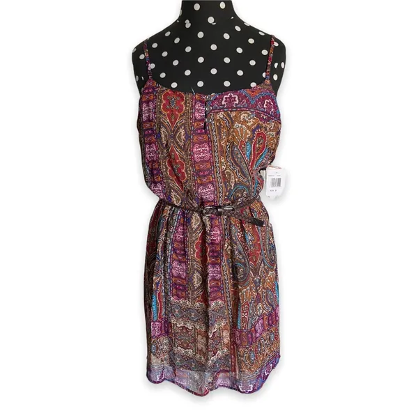 Love Reign Juniors Dress‎ Size S Rust Burgundy Paisley Print Tank Belt Boho NEW - Image 2