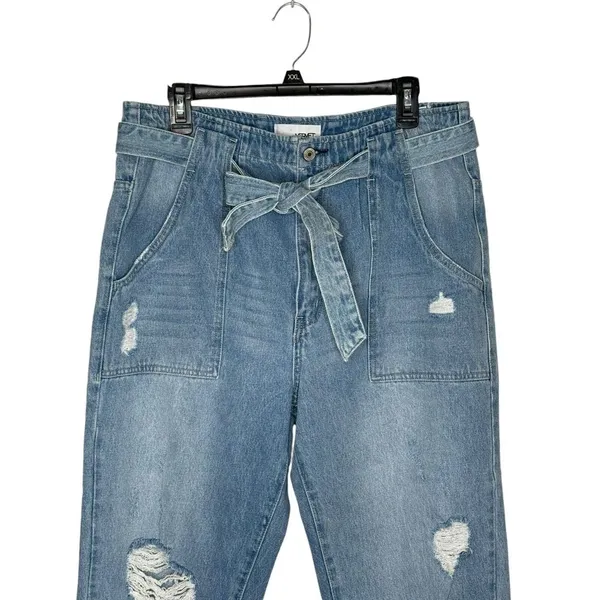 Vervet Women Jeans Distressed Tie Belted Patch Pocket Super High Denim‎ Sz. 34 - Image 4