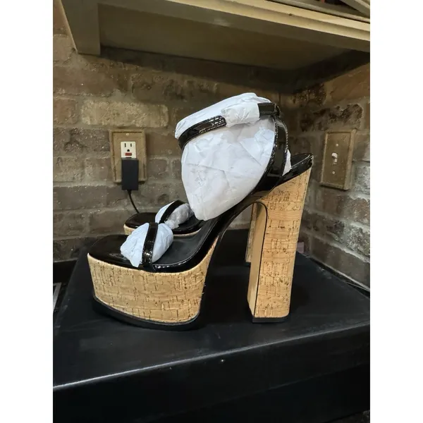 AAJ By Aminah Black Patant 6 Inch Tina Platform Dress‎ Sandal Size 8.5 MSRP $220 - Image 3