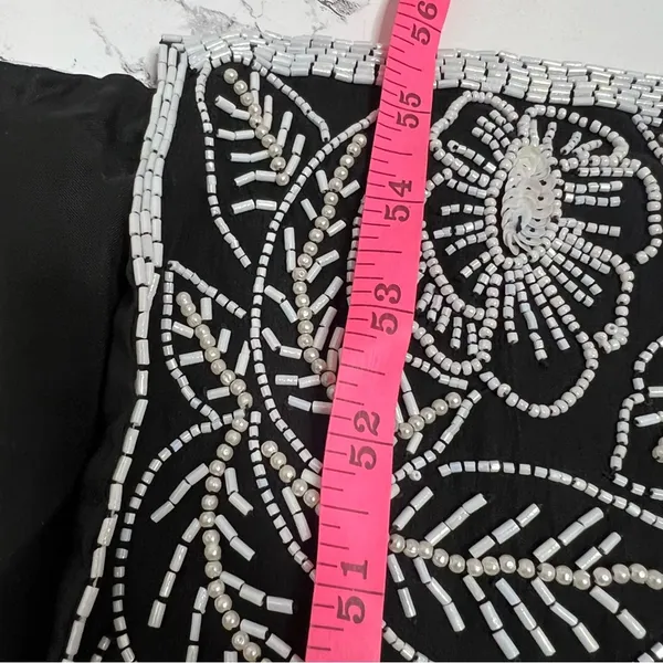 Vintage Stenay silk beaded sequin gown‎ maxi with slit black white Sz 8 - Image 6