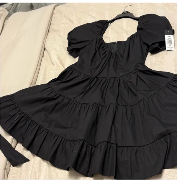 City Triangles Black Puff Sleeve Tiered Mini Dress - Image 3