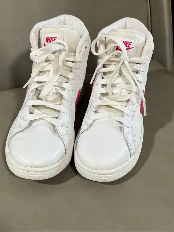 Nike Women's White Sneakers with Pink Swoosh High-Top - Image 2