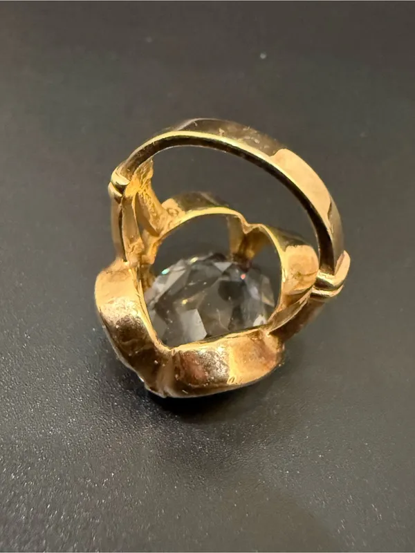 Vintage 18KT Electroplated Gold Oval Smoky Quartz Glass Cocktail Ring Size 4 - Image 11