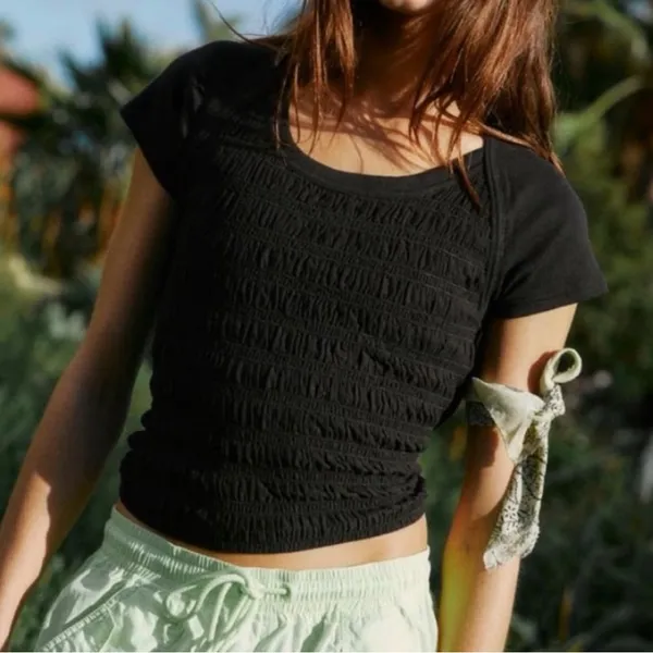 Free People FP Movement Final Mile Smocked Open Back Tee Black size xs - Image 3