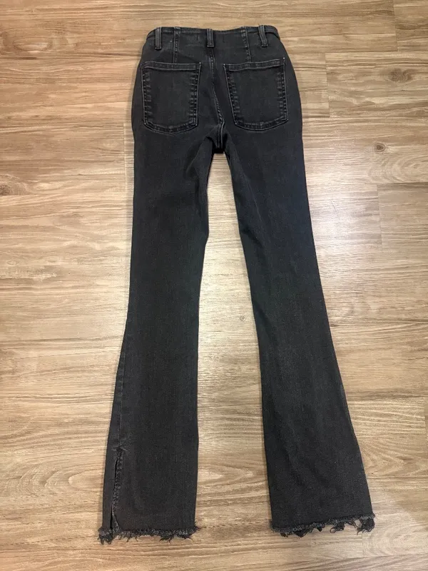 We The Free Level Up Slit Slim Flare Jeans Black Raw Hem Size 25 - Image 4
