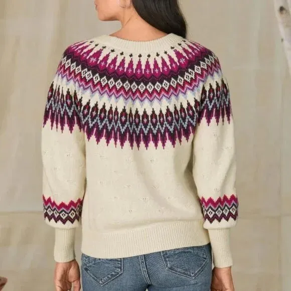 Sundance Eloise Fair Isle Sweater Wool Blend Cream Burgundy Cozy XS‎ - Image 5