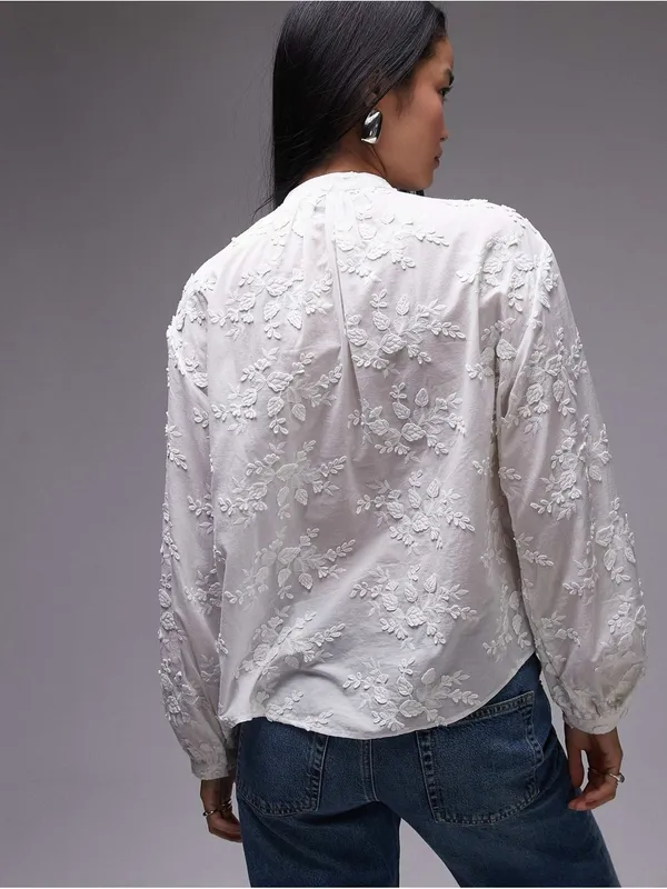 NWT & Other Stories White Floral Embroidered Cotton Blouse Size 10 - Image 3