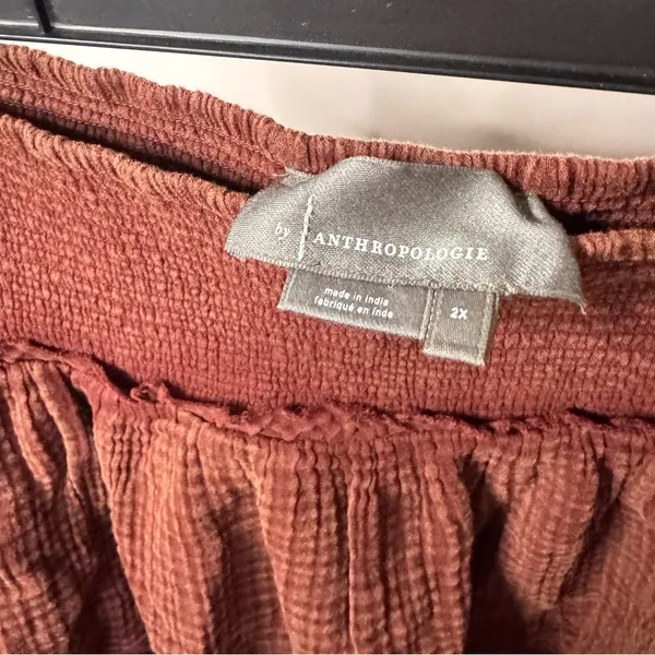 Anthropologie Cotton Gauze Smocked Mini Skirt and Top Set Brick Red Brown - Image 6