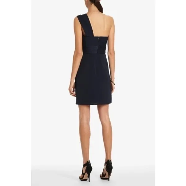 BCBG Maxazria Satin One Shoulder Mini Dress Size 6 Navy Blue Cocktail Event - Image 12