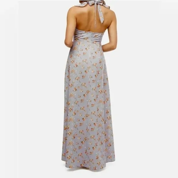 NWT WeWoreWhat Vintage Roses Ruffle Halter Sleeveless Maxi Dress XS Blu Lavender - Image 6