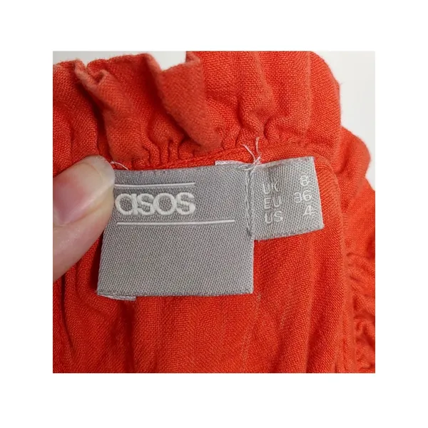 ASOS Burnt Orange Mini Dress Smocked Corset Waist Long Sleeve Cotton‎ S Pumpkin - Image 13