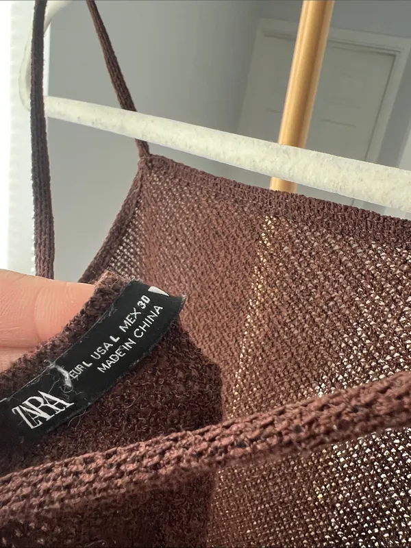ZARA Mesh Open Knit Brown Cover Up Sheer Midi Dress Brown Large - Image 5