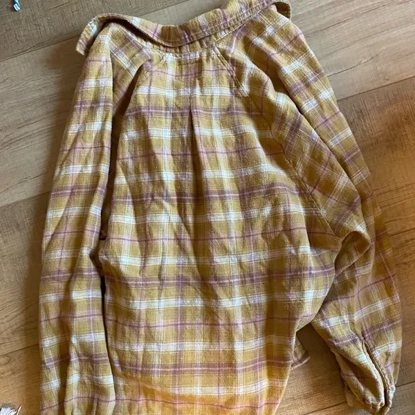 American Eagle Size Small Yellow Pink White Buffalo Plaid Flannel Button Down - Image 3