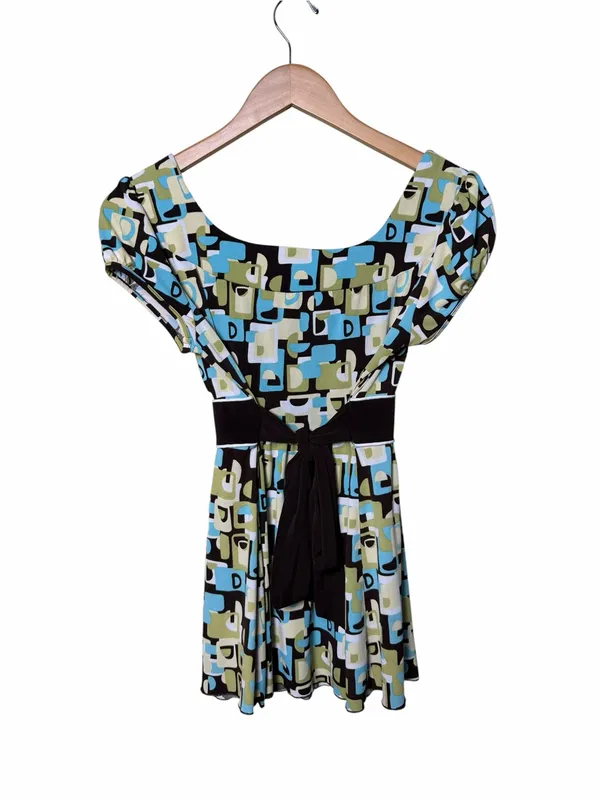 Speechless Y2K Abstract Geometric Tie Back Tunic Top Medium - Image 2