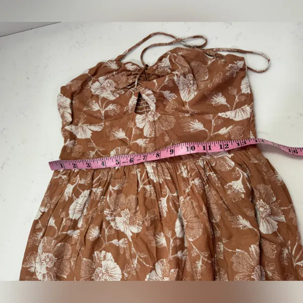 Pink Lily 100% viscose Strapless Floral Dress - Brown and Cream - Image 8