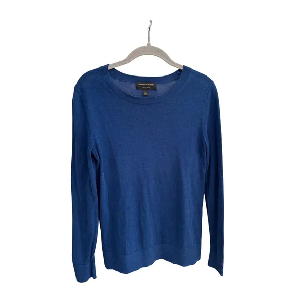 Banana Republic Forever Sweater XS Blue Merino Blend Crew Neck Lightweight Knit - Image 3