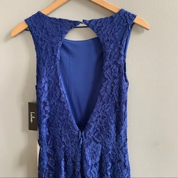 NWT Lulu’s Lace Overlay Royal Blue Dress Gown Size Small - Image 5