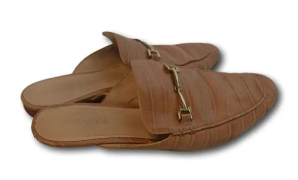 Jenn Ardor Caramel Reptile Embossed Backless Slip-On Mule Flat Loafers Size: 9 - Image 2