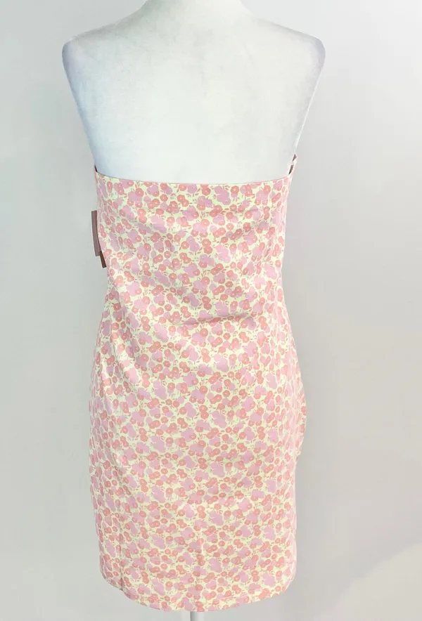 New Floral Print Knit Tube Dress Strapless Mini Green Pink - Image 10