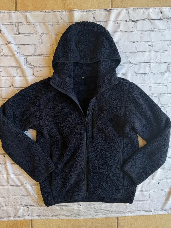 Uniqlo Fleece Full Zip Fluffy Jacket Navy Size S Hooded Streetwear Warm Womens - Image 2