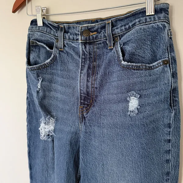 Levis Premium 70s Super High Rise Flare Slim Medium Wash Denim Blue Jeans Sz 28 - Image 11