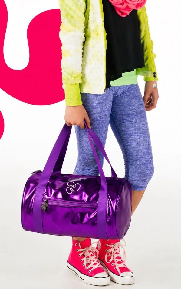 Triple Flip Metallic Purple Cylinder Duffel Tote Bag women girls Medium 13" 8.5" - Image 2