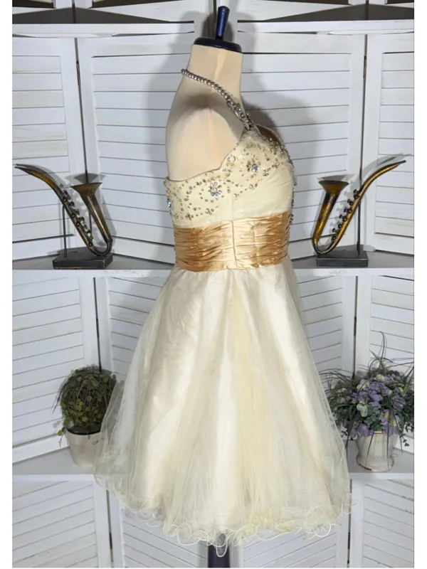 MayQueen Couture mesh mini dress gold beaded strapless fairy princess homecoming - Image 3