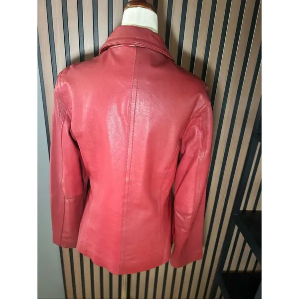 Leslie Fay red leather jacket size small stylish form fitting - Image 4
