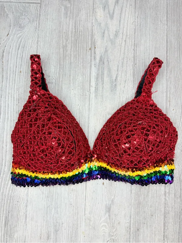 Handmade sequin rainbow bra shirt costume festival wear medium - Image 2
