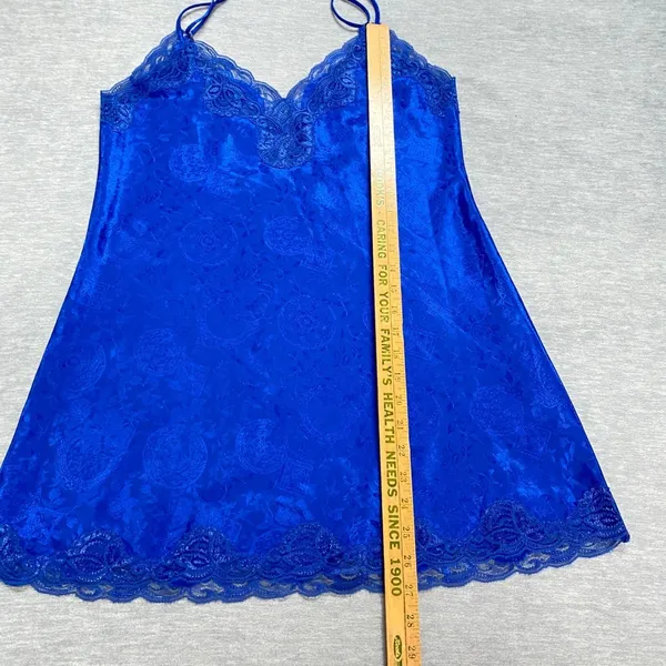 Victoria's Secret Gold Label Women Small Blue Floral Lace Trim Slip Dress - Image 9