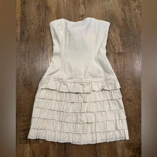 Edikted Strapless Ruffled Mini Dress White Small - Image 3