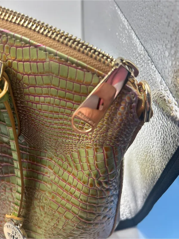 Brahmin Iridescent Green-Purple Croc Embossed Duxbury Satchel - Image 9