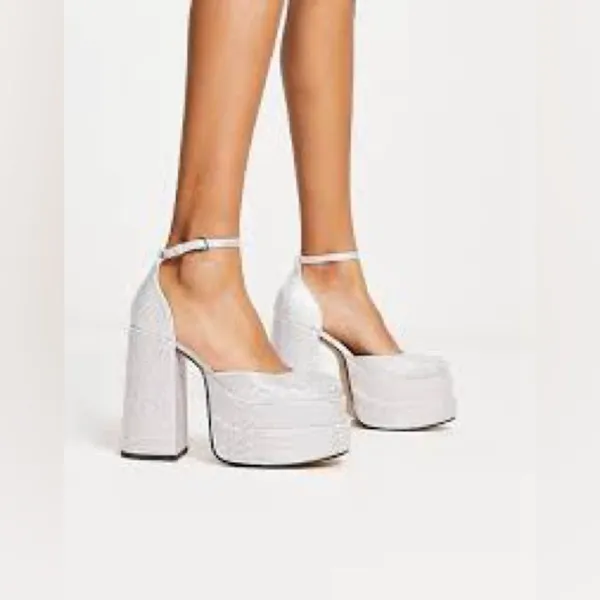 Steve Madden Charlize Silver Rhinestone stacked Platform Heels Size 8 - Image 2