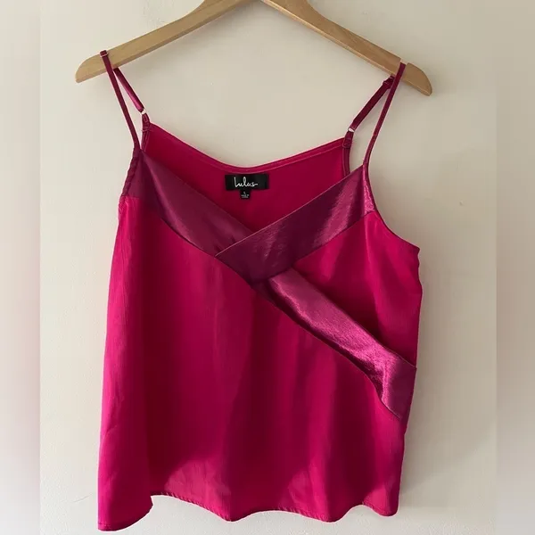 Lulus Reanna Magenta Pink Satin Surplice Tank Top‎ - Image 2