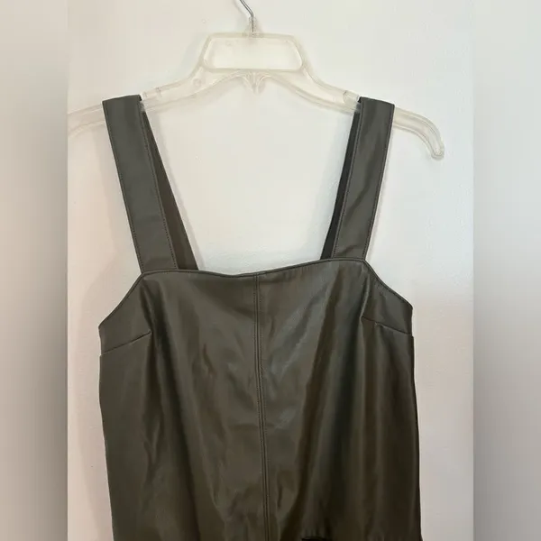 Abercrombie & Fitch Faux Leather Mini Dress Pockets Size XS Green - Image 4