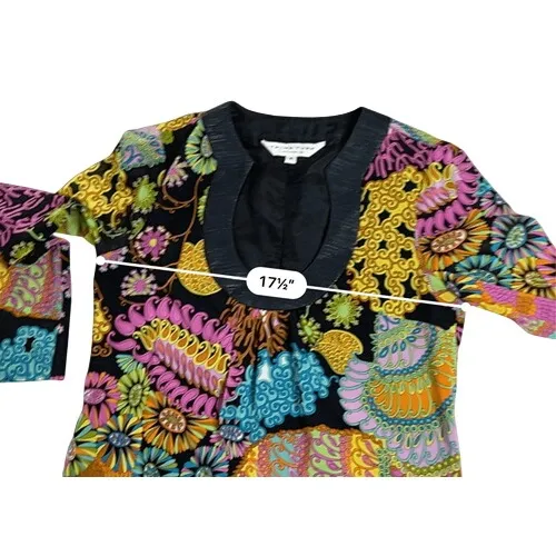 Trina Turk Floral Colorful Silk Black Tunic Dress 4 Colorful‎ Tropical Designer - Image 5