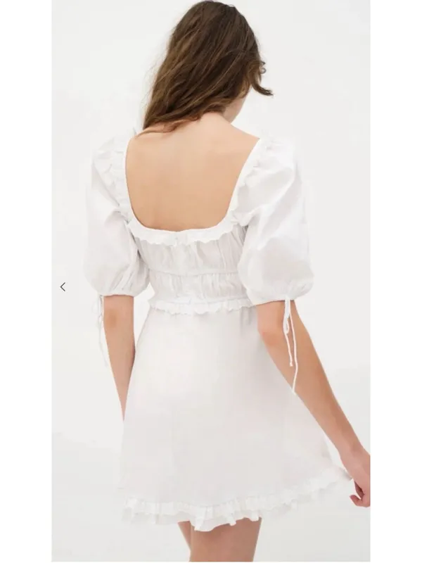 For Love & Lemons Jackson Clean Girl Babydoll Puff Sleeve Eyelet Mini Dress S - Image 2