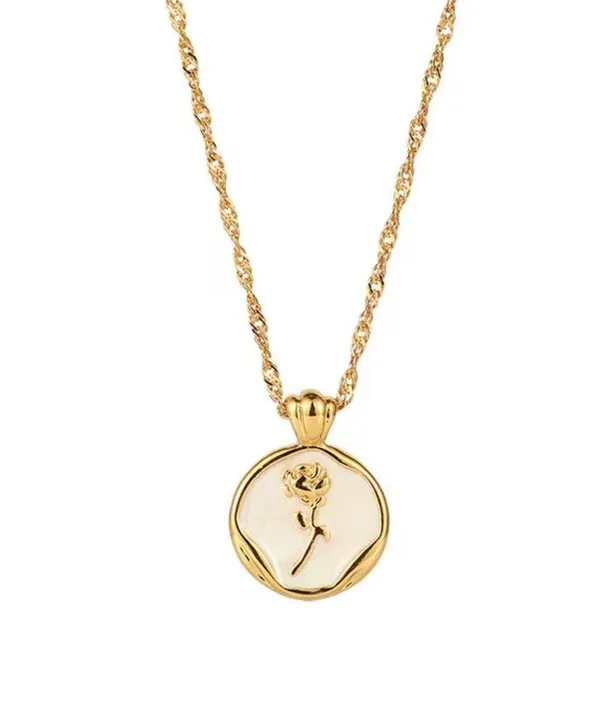 Gold Pendant Necklace with Rose Design - Image 2