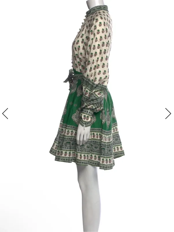 NWOT Zimmermann Green and White Printed Balloon-Sleeve Mini Dress - Image 8