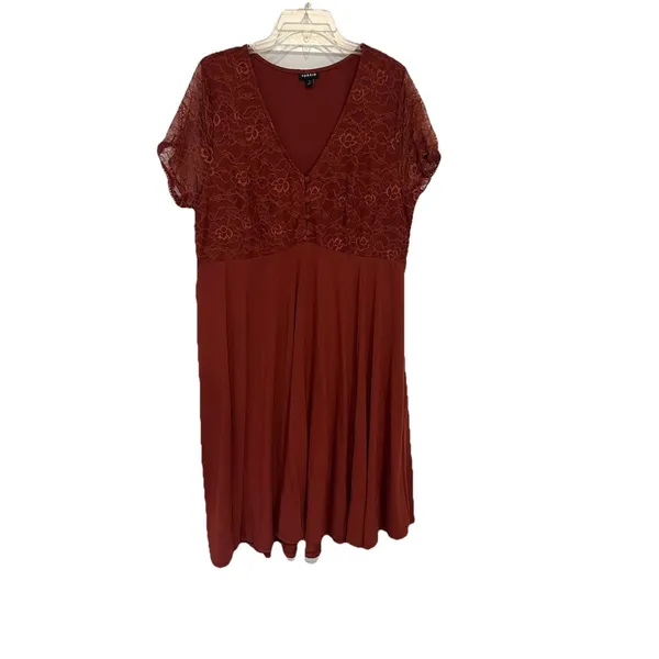 Torrid Knit And Lace Dress Size 1x Rust V Neck Casual - Image 3