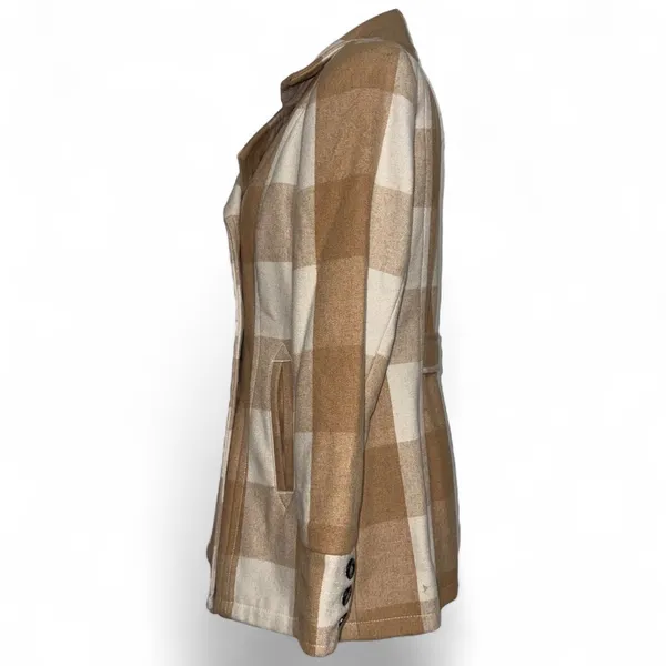 Bob Timberlake Plaid Wool Blend Pea Coat Women's Medium‎ Tan Beige Jacket - Image 4