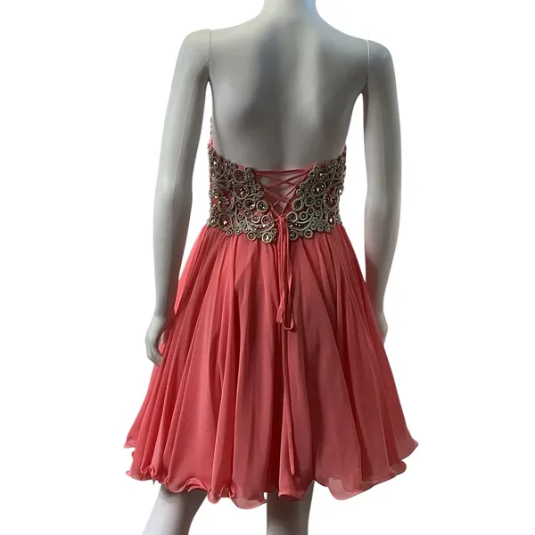 Evenings by Allure Strapless Coral Pink Embellished Corset Dress Size‎ 6 Formal - Image 8