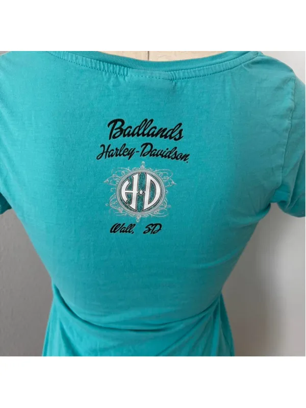 Harley Davidson blue rhinestone tee - Size S - Image 4