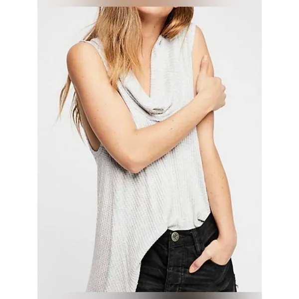 Free People We the free swing it grey cowl neck thermal tank top women’s M boho - Image 5