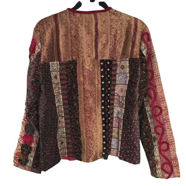 Velvet Red Jacket Witch Patchwork Medieval Bohemian Tapestry Ren Faire Medium - Image 3
