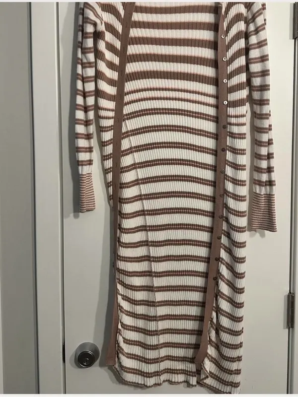 Free people Striped Rib-Knit Button long Cardigan - Image 3
