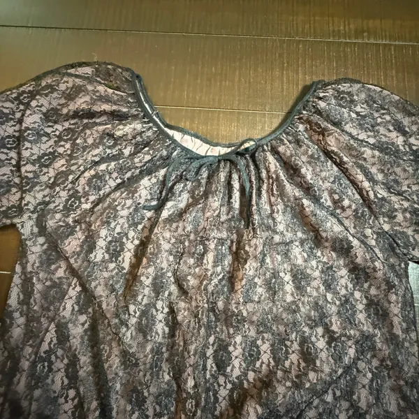 VTG 60s Carol Brent Black Lace Blouse Peasant Top Mini Dress Sheer Boho Goth M - Image 9