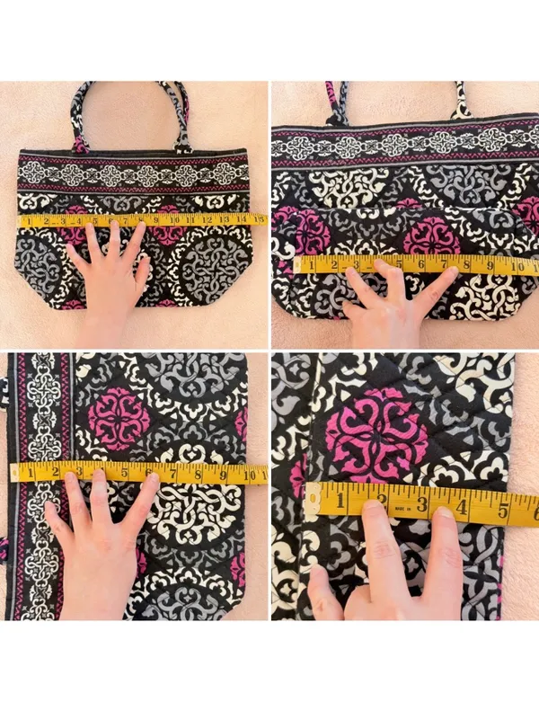 Vera Bradley Canterbury Magenta Black Medallion Holiday Tote 6" Top Handle Bag - Image 8